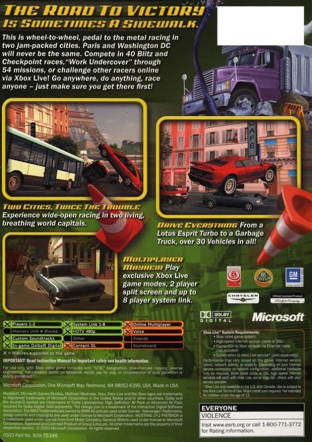Midtown Madness 3 back cover art for Xbox (XBOX) video game