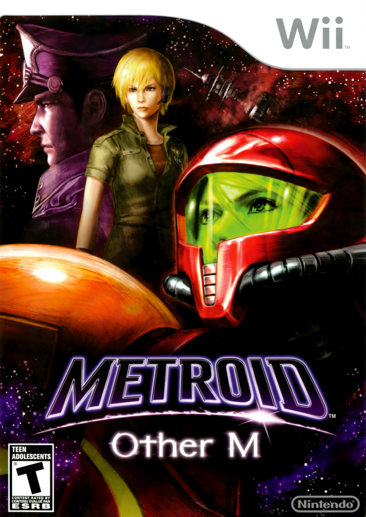 Metroid Other M retro Wii video game Metroid sci fi action adventure third person shooter space exploration bounty hunter combat cinematic gameplay console title Nintendo Wii release cover art