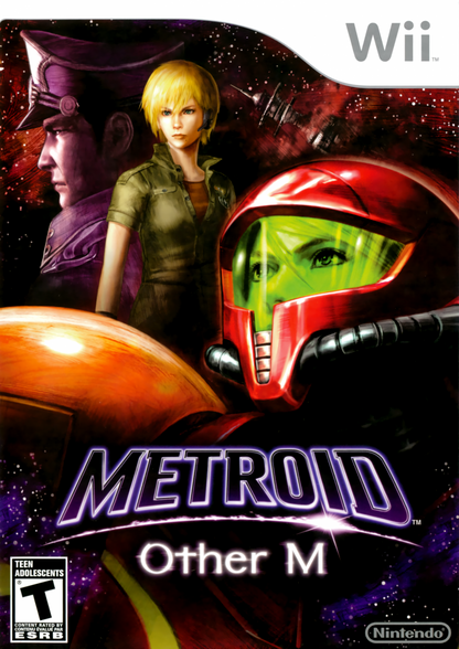 Metroid Other M retro Wii video game Metroid sci fi action adventure third person shooter space exploration bounty hunter combat cinematic gameplay console title Nintendo Wii release cover art