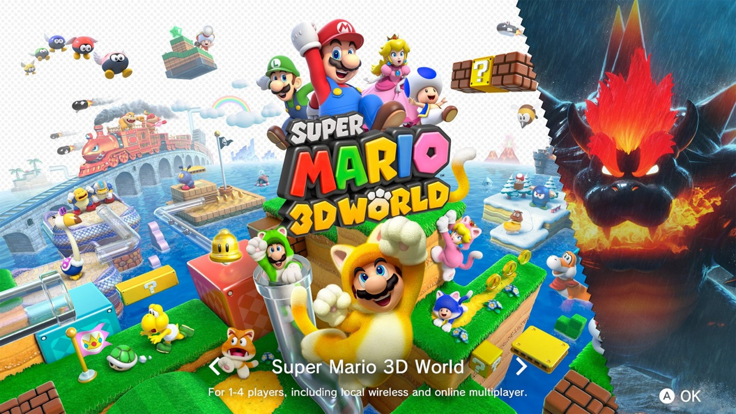 Super Mario 3D World plus Bowsers Fury home screen for Nintendo Switch platformer game