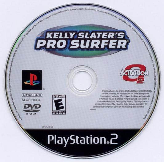 Kelly Slater's Pro Surfer disc cover art for PlayStation 2 (PS2) surfing video game. 