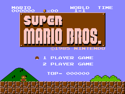 Super Mario Bros Duck Hunt game for the Nintendo Entertainment System featuring a combo cartridge with side scrolling platformer gameplay in Super Mario Bros and light gun shooting gameplay in Duck Hunt with classic arcade style mechanics and two player options Super Mario Menu