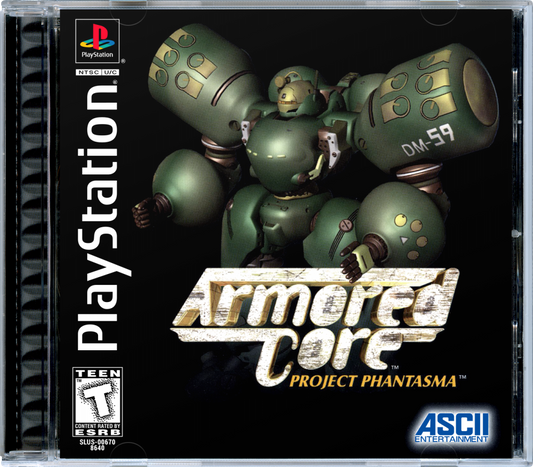 Armored Core: Project Phantasma retro sci-fi mech combat action game for PlayStation 1 (PS1) cover art