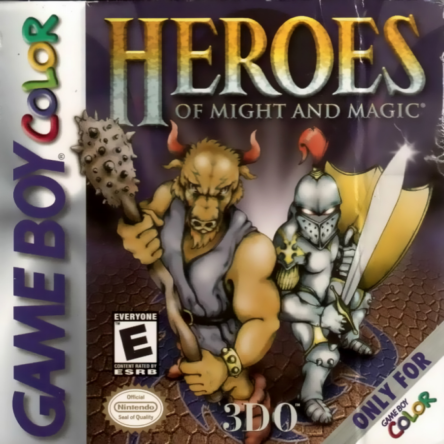 Heroes of Might and Magic Game Boy Color GBC cover art for retro video game enthusiasts featuring fantasy strategy gameplay turn based tactical battles hero progression kingdom management mechanics magical world exploration and portable handheld strategic gaming experience and collectible gaming appeal