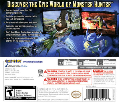 Monster Hunter 3 Ultimate back of case for Nintendo 3DS (3DS) action role-playing video game