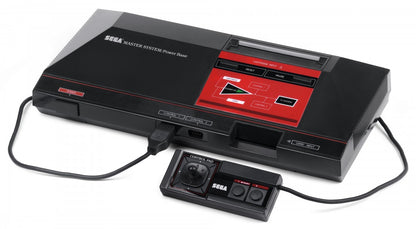 Sega Master System console inspired design featuring classic 8 bit gaming hardware aesthetic vintage Sega home entertainment system iconic cartridge based gameplay retro gaming history nostalgic console presentation console and controller
