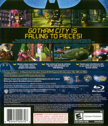 LEGO Batman The Videogame PlayStation 3 brick-building action adventure game featuring Batman Robin and Gotham City villains back cover