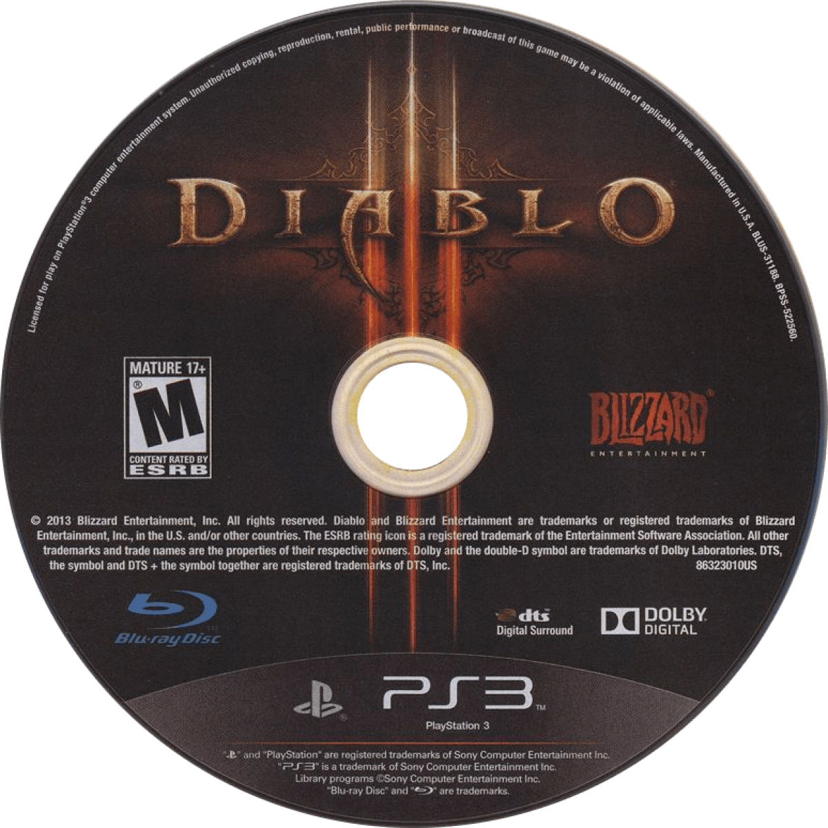 Diablo III disc art for PlayStation 3 PS3 video game