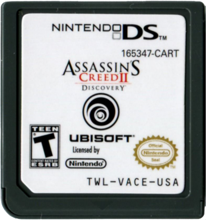 Assassin’s Creed II Discovery for Nintendo DS side scrolling action adventure game featuring stealth platforming missions historical settings puzzle elements and a unique handheld Assassin’s Creed gameplay experience cartridge