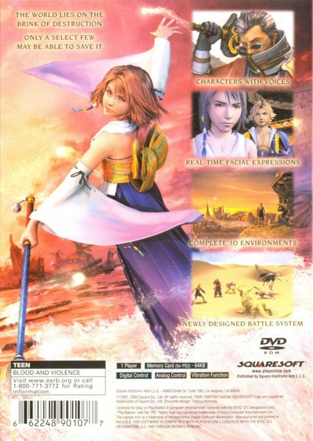 Final Fantasy X back of case for PlayStation 2 (PS2) fantasy role-playing adventure video game