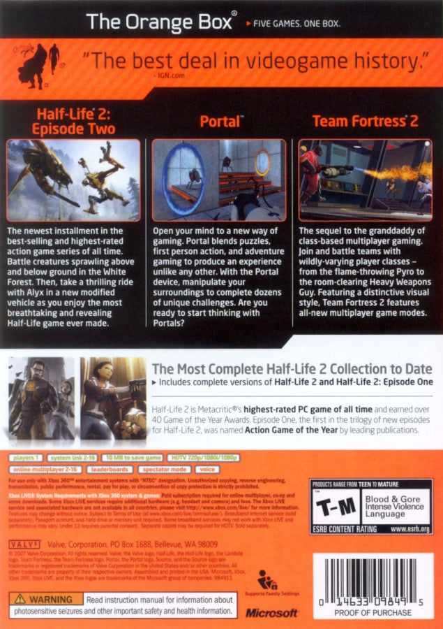 Portal back cover art for Xbox 360 (X360) video game