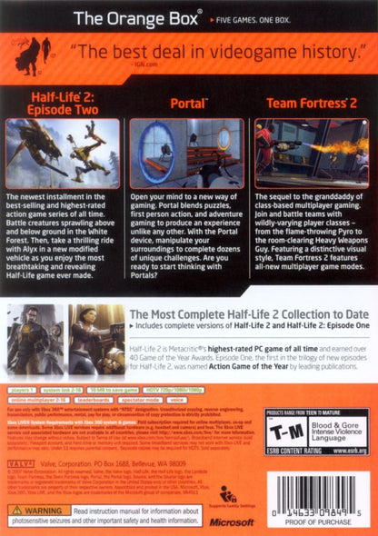 Portal back cover art for Xbox 360 (X360) video game
