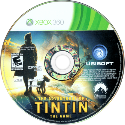 Adventures of Tintin: The Game cover art for Xbox 360 (X360) disc for video game
