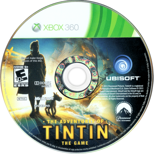 Adventures of Tintin: The Game cover art for Xbox 360 (X360) disc for video game