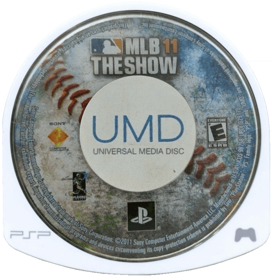 MLB 11 The Show PlayStation Portable PSP video game featuring baseball sports simulation gameplay Major League Baseball teams and players batting pitching fielding home run hitting season mode franchise management realistic baseball action and classic handheld PlayStation gameplay retro video game collection collectible gaming appeal disc