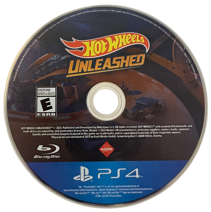 Hot Wheels Unleashed for PlayStation 4, disc for an arcade racing video game with toy car racing, fast-paced tracks, stunt driving, and competitive multiplayer gameplay