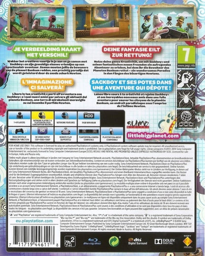 LittleBigPlanet 3 PAL Import PlayStation 4 PS4 for retro video game enthusiasts featuring creative platforming gameplay imaginative puzzle solving cooperative multiplayer adventures customizable characters user generated content tools colorful worlds and collectible gaming appeal back cover art
