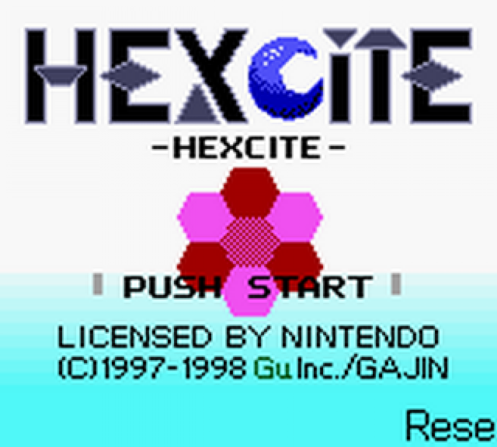 Hexcite Nintendo Game Boy Color GBC for puzzle retro video game fans featuring hexagonal tile matching strategic gameplay brain teasing challenges addictive puzzle mechanics fast paced scoring classic handheld gaming collectible gaming appeal title screen