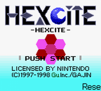 Hexcite Nintendo Game Boy Color GBC for puzzle retro video game fans featuring hexagonal tile matching strategic gameplay brain teasing challenges addictive puzzle mechanics fast paced scoring classic handheld gaming collectible gaming appeal title screen