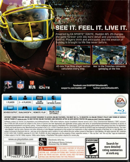 Madden NFL 25 PS4 sports football video game back cover art