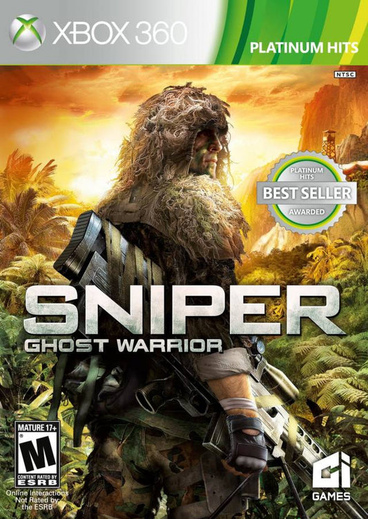 Sniper Ghost Warrior Platinum Hits Xbox 360 tactical first person shooter featuring realistic sniper mechanics open ended missions stealth gameplay long range ballistics and modern military combat by City Interactive cover