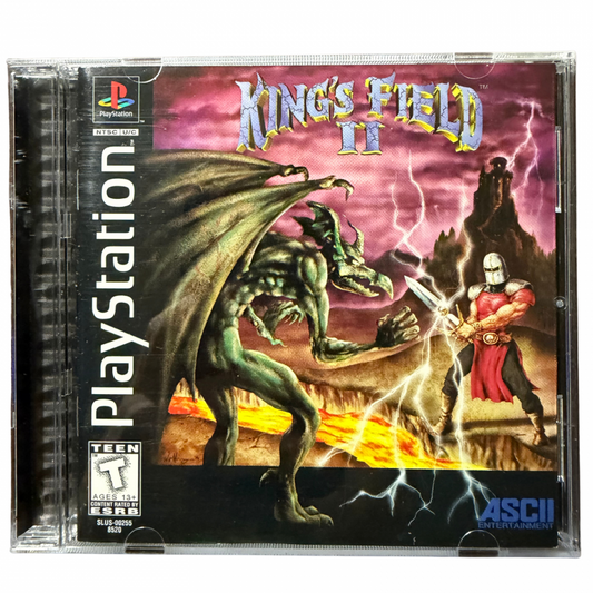 King's Field II PlayStation PS1 for action role playing video game fans featuring first person dungeon exploration dark fantasy environments sword and magic combat challenging enemies character progression mysterious quests atmospheric gameplay and immersive fantasy adventure collectible retro PlayStation gaming appeal cover art