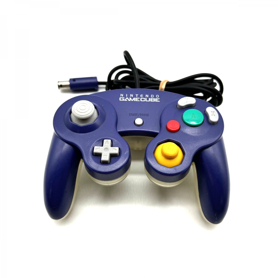 Indigo Clear Nintendo GameCube controller featuring translucent indigo shell wired connection analog control stick C stick dual shoulder triggers vibration feedback and classic ergonomic design for GameCube gameplay front