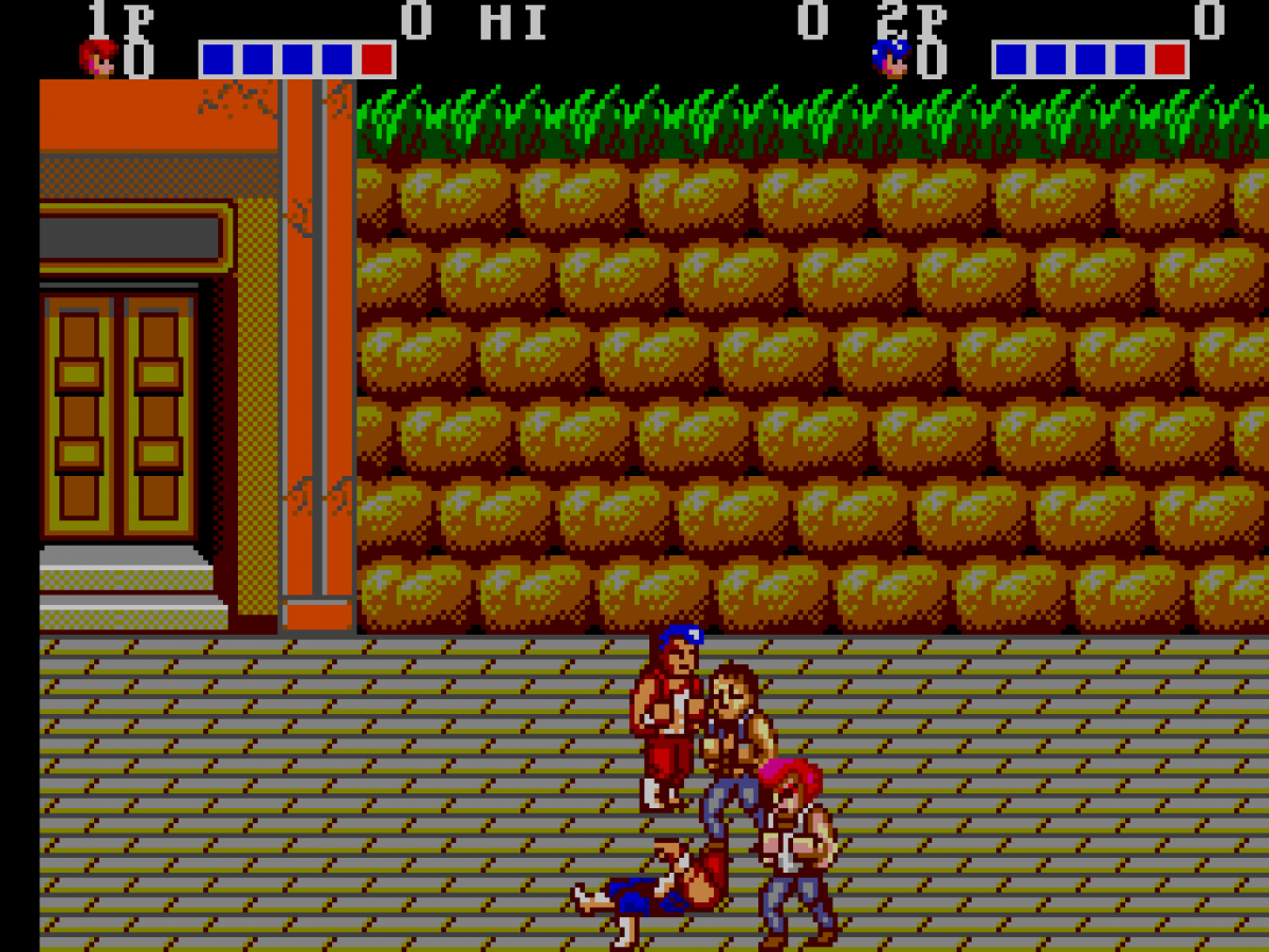 Double Dragon gameplay for Sega Master System (SMS) side-scrolling beat ’em up video game featuring martial arts action and co-op street fighting gameplay