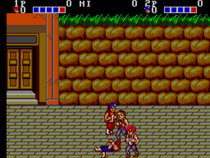 Double Dragon gameplay for Sega Master System (SMS) side-scrolling beat ’em up video game featuring martial arts action and co-op street fighting gameplay