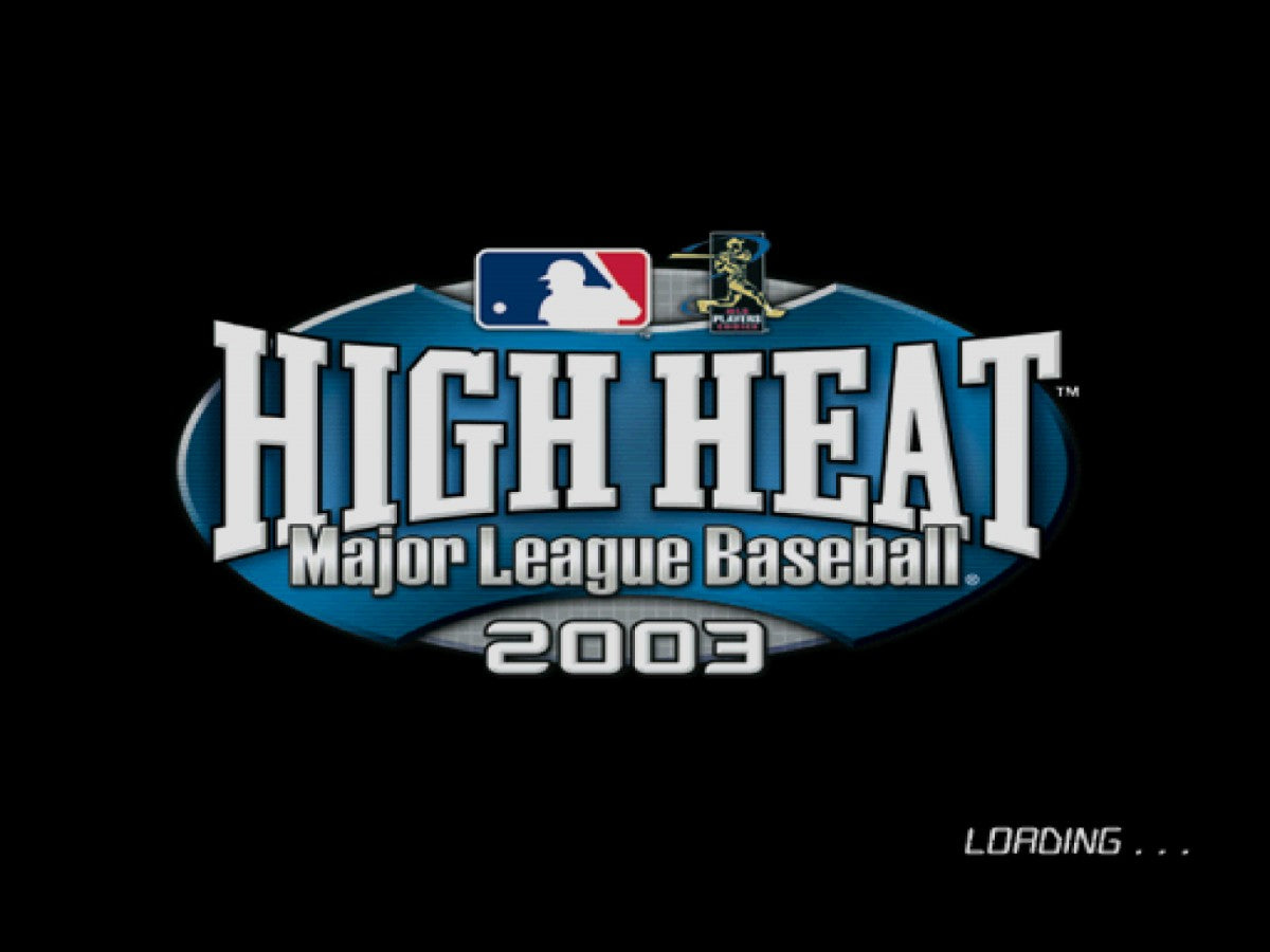 High Heat Baseball 2003 PS2 Sony PlayStation 2 baseball sports simulation game realistic pitching hitting mechanics MLB licensed teams season mode franchise gameplay deep baseball strategy gameplay 3DO sports title retro gaming PlayStation 2 software video game title start screen