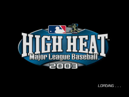 High Heat Baseball 2003 PS2 Sony PlayStation 2 baseball sports simulation game realistic pitching hitting mechanics MLB licensed teams season mode franchise gameplay deep baseball strategy gameplay 3DO sports title retro gaming PlayStation 2 software video game title start screen