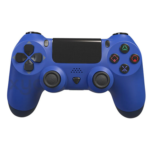 XYAB brand 1-to-1 third-party wireless controller for PlayStation 4 in blue featuring analog sticks, action buttons, shoulder buttons, and ergonomic design