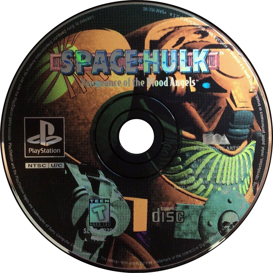 Space Hulk PlayStation PS1 for tactical strategy video game fans featuring Warhammer 40,000 sci fi combat Space Marine squads Genestealer enemies tactical missions resource management first person action dark industrial environments intense battlefield strategy collectible gaming appeal disc