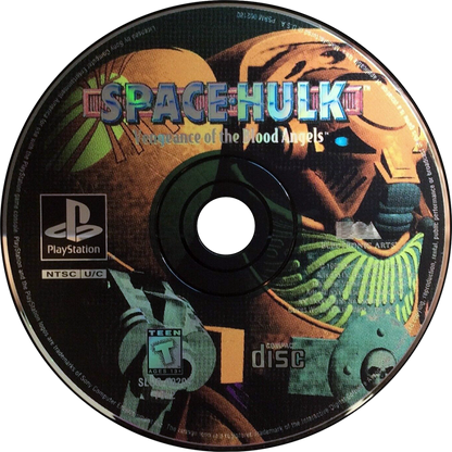Space Hulk PlayStation PS1 for tactical strategy video game fans featuring Warhammer 40,000 sci fi combat Space Marine squads Genestealer enemies tactical missions resource management first person action dark industrial environments intense battlefield strategy collectible gaming appeal disc