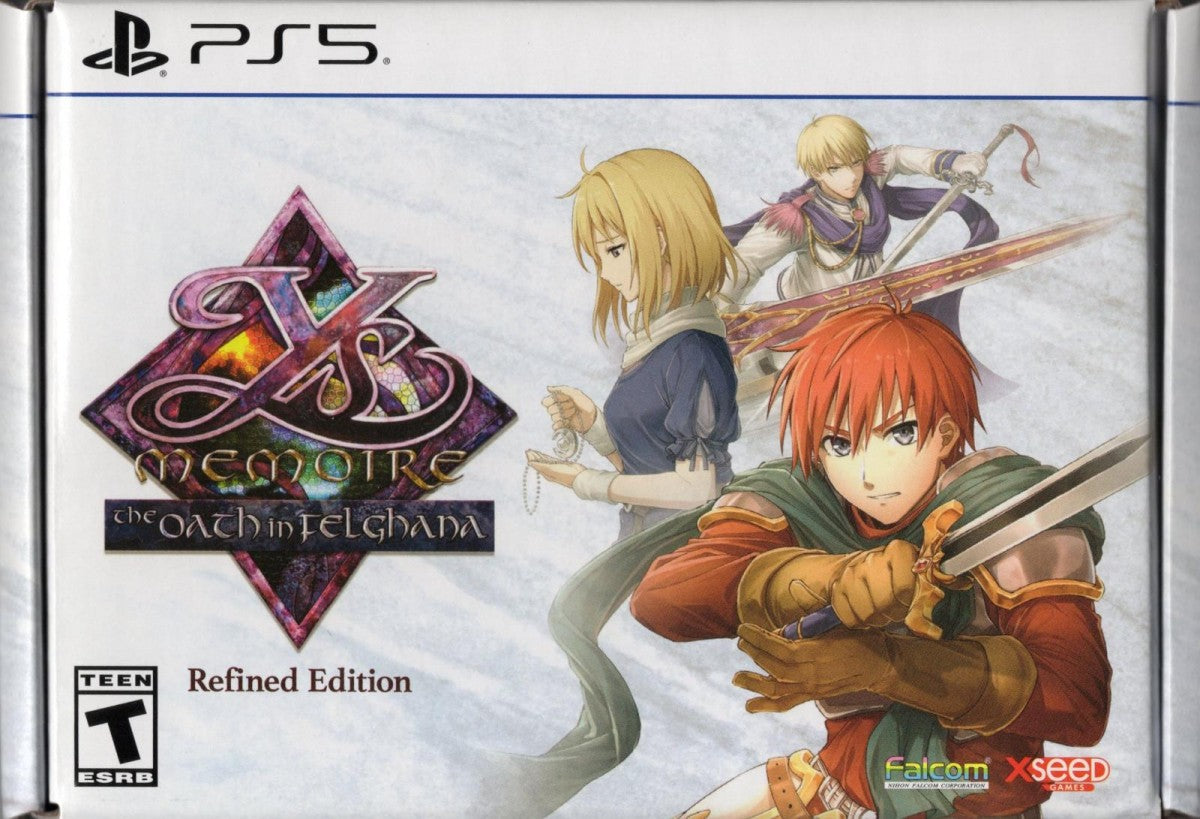 Ys Memoire The Oath in Felghana Refined Edition PlayStation 5 PS5 for action role playing video game fans featuring fast paced combat dungeon exploration challenging bosses character progression fantasy adventure remastered visuals enhanced music classic Ys gameplay and Refined Edition collectible content gaming appeal front cover art box