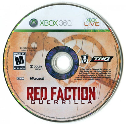 Red Faction: Guerrilla disc for Xbox 360 (X360) open-world sci-fi third-person shooter video game
