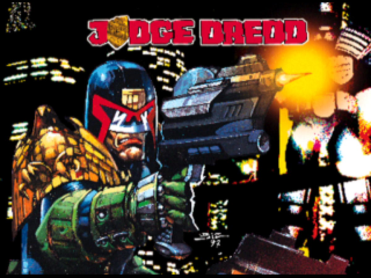Judge Dredd retro sci-fi action shooter game for PlayStation 1 (PS1) title screen