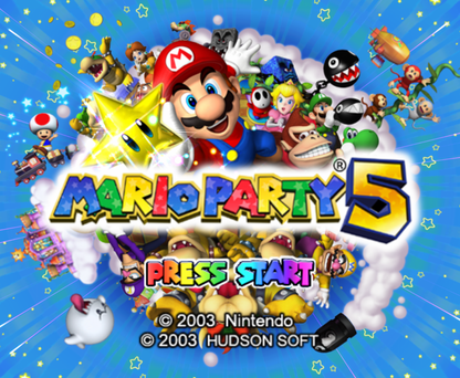 Mario Party 5 game for the Nintendo GameCube featuring party style gameplay with board game mechanics mini games multiplayer modes and competitive challenges starring Mario and friends across themed boards gameplay 