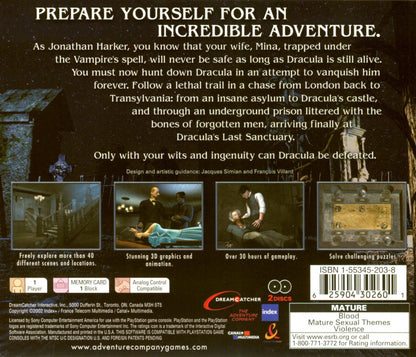 Dracula: The Last Sanctuary retro horror adventure puzzle game for PlayStation 1 (PS1) back of case
