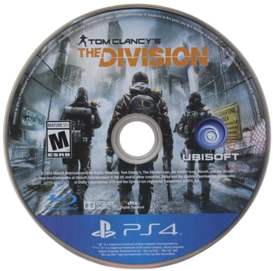 Tom Clancy's The Division – PlayStation 4 (PS4) video game disc, online action role-playing shooter.