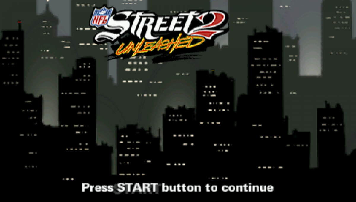 NFL Street 2 Unleashed start screen for PlayStation Portable (PSP) football sports game