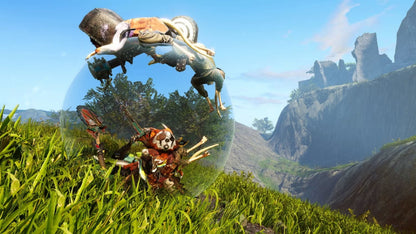 Biomutant Nintendo Switch inspired design featuring open world action role playing adventure aesthetic mutated animal hero martial arts combat customizable weapons post apocalyptic landscapes vibrant exploration and survival gameplay presentation gameplay
