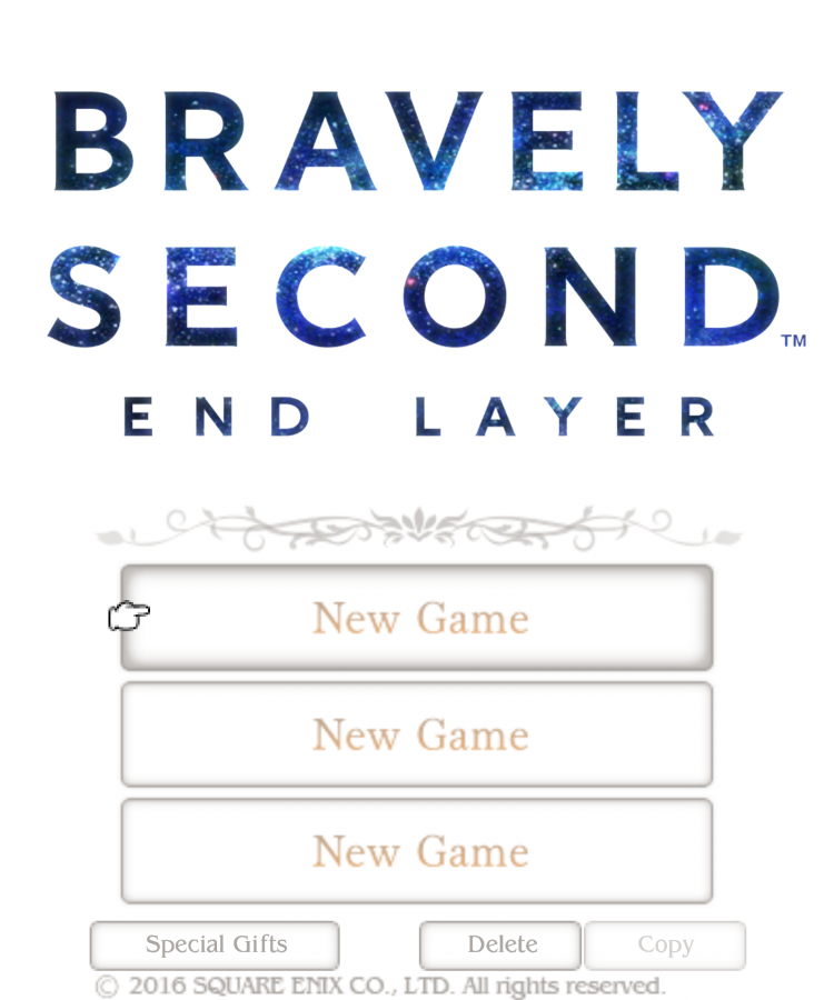 Bravely Second: End Layer start screen for Nintendo 3DS (3DS) role-playing video game