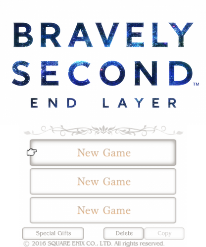 Bravely Second: End Layer start screen for Nintendo 3DS (3DS) role-playing video game