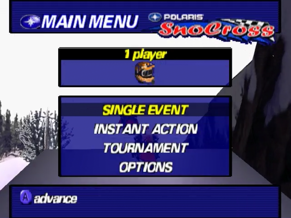 Polaris SnoCross title screen for Nintendo 64 (N64) video game