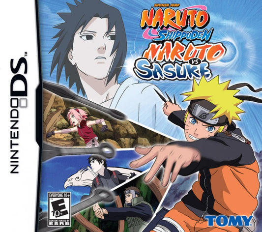 Naruto Shippuden Naruto vs Sasuke Nintendo DS handheld fighting game from the Ultimate Ninja series featuring the iconic rivalry ninjutsu techniques and story mode front cover