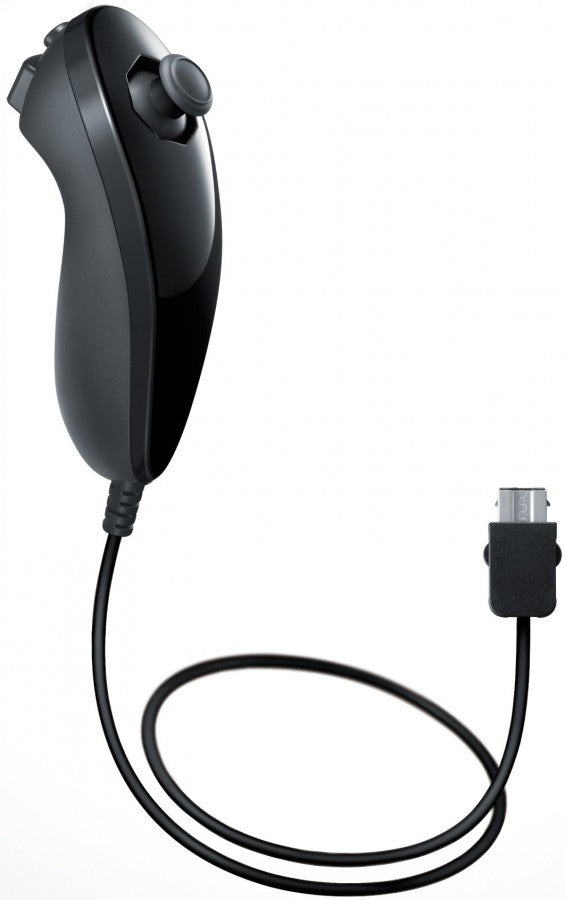 Official OEM Nintendo Wii U Nunchuk controller accessory in black complete in box CIB for motion-controlled gaming device and wire