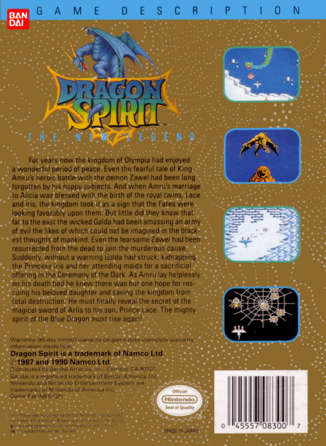 Dragon Spirit back of box for Nintendo Entertainment System (NES) retro video game