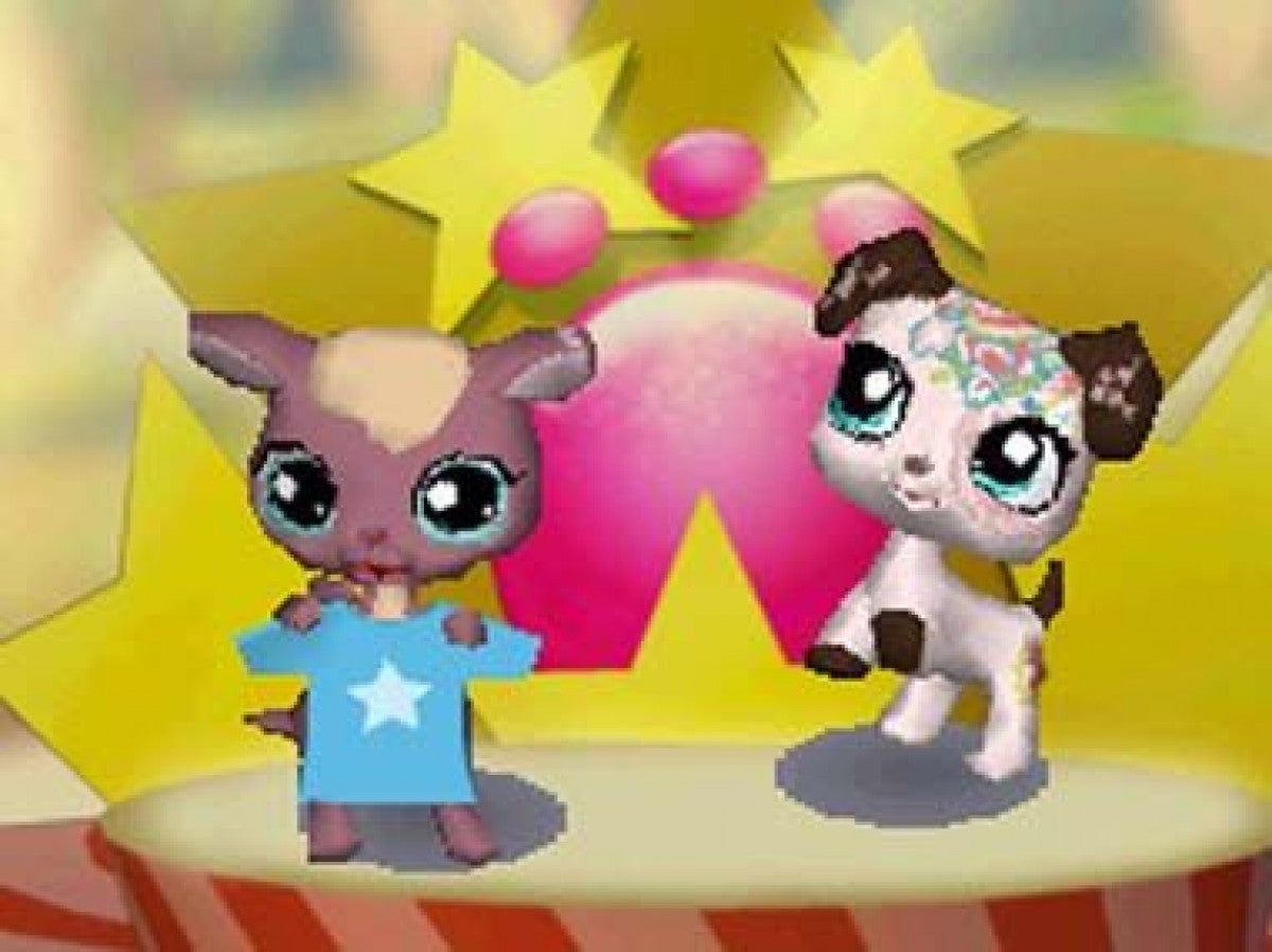 Littlest Pet Shop 3 Biggest Stars Blue Team for Nintendo DS (DS), gameplay for a retro video game featuring pet care simulation gameplay, mini-game challenges, animal customization, talent competitions, and family-friendly adventure activities