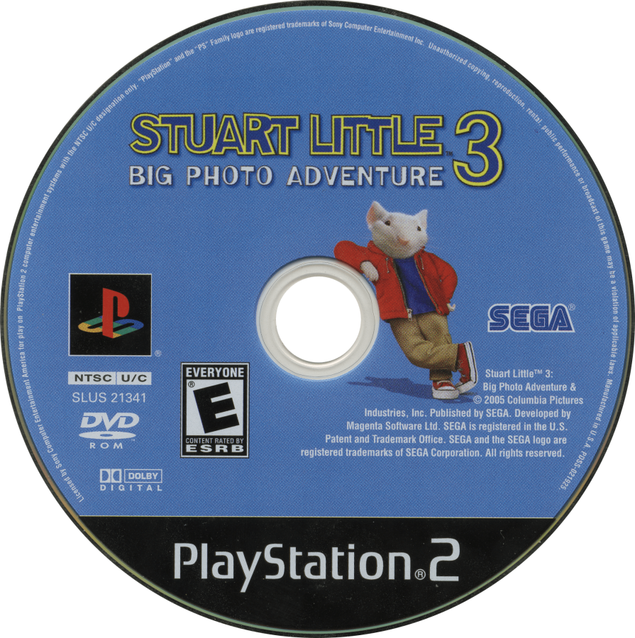 Stuart Little 3: Big Photo Adventure – PlayStation 2 (PS2) video game disc, platformer and adventure.